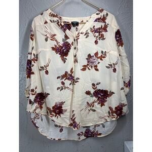 Torrid Harper Womens Peach Floral Button Front 3/4 Sleeve Blouse Size 00